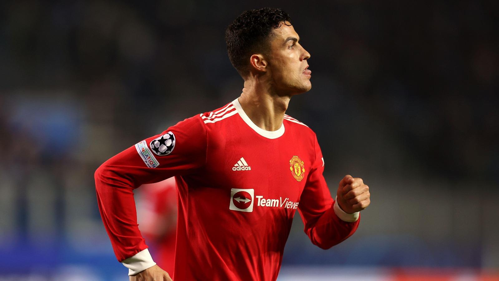 Manchester United's Cristiano Ronaldo celebrates scoring their side's first goal of the game during the UEFA Champions League, Group F match at the Gewiss Stadium, Bergamo.