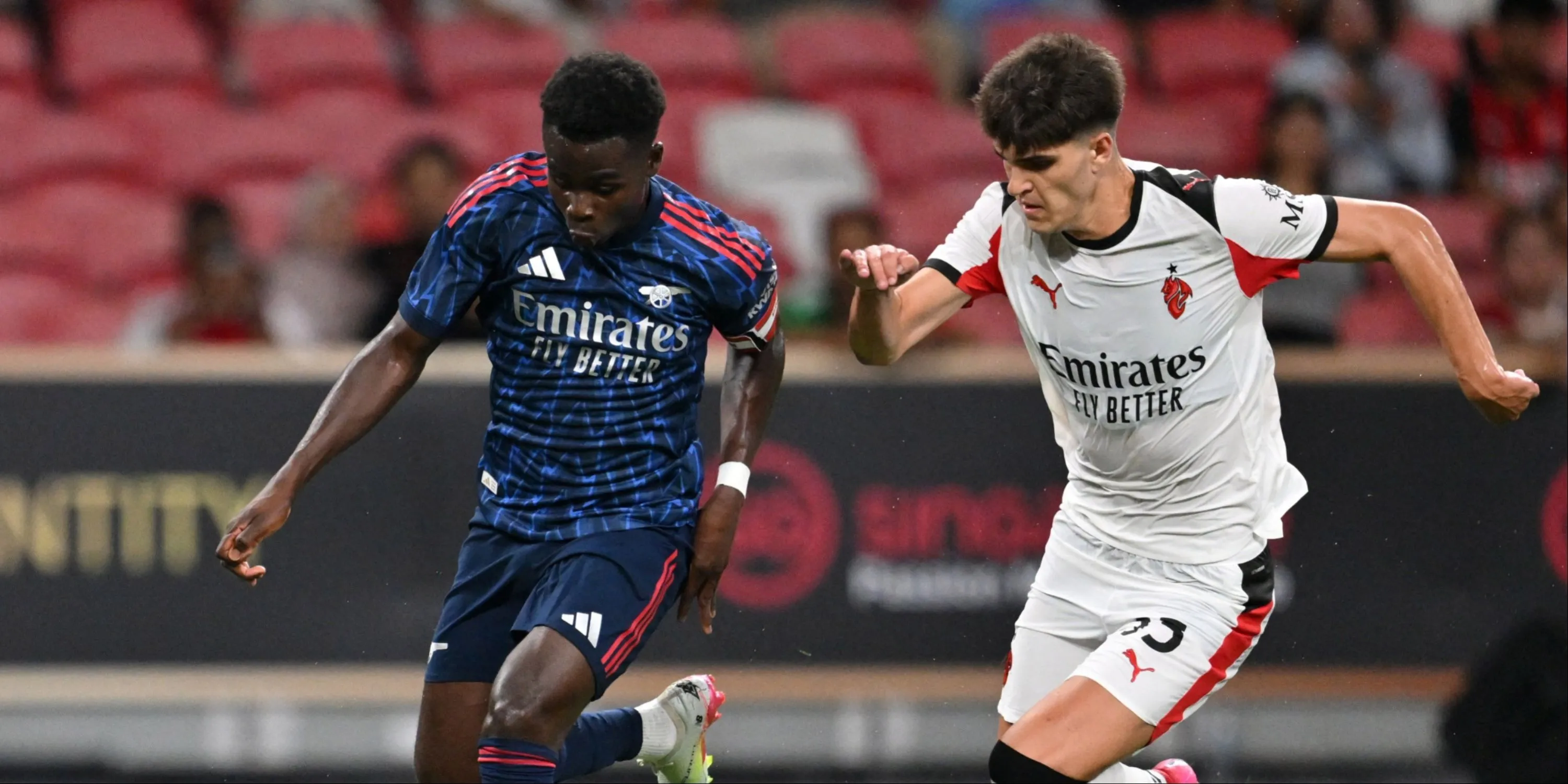 Cầu thủ Bukayo Saka trong trận đấu giao hữu tiền mùa giải giữa Arsenal và AC Milan.