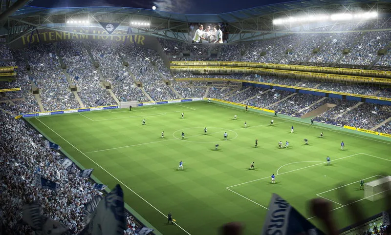 Góc nhìn từ khán đài xuống mặt sân vận động Tottenham Hotspur