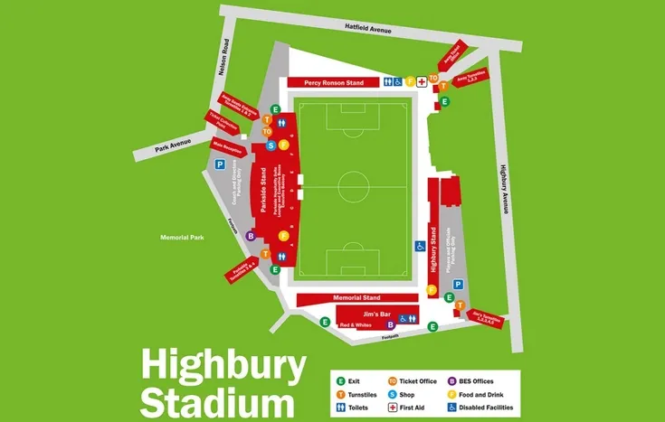 Sơ đồ bố trí các khán đài tại sân Highbury Fleetwood Town