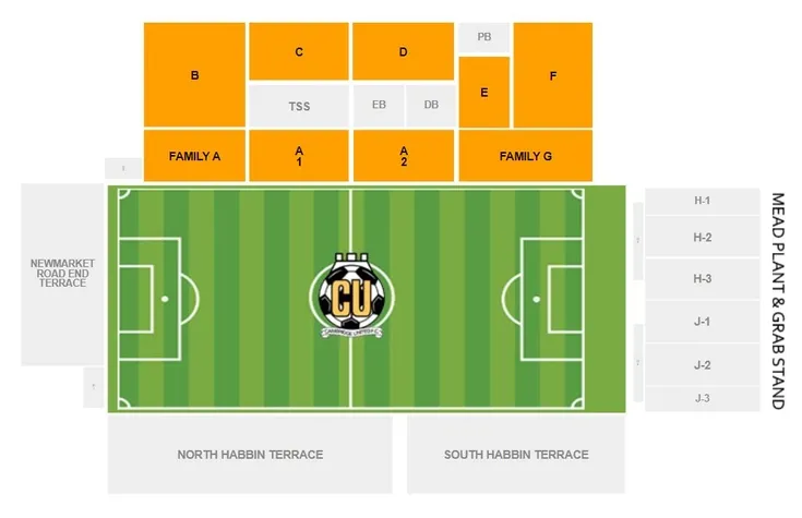 Sơ đồ bố trí các khán đài tại sân vận động Abbey Stadium, Cambridge United