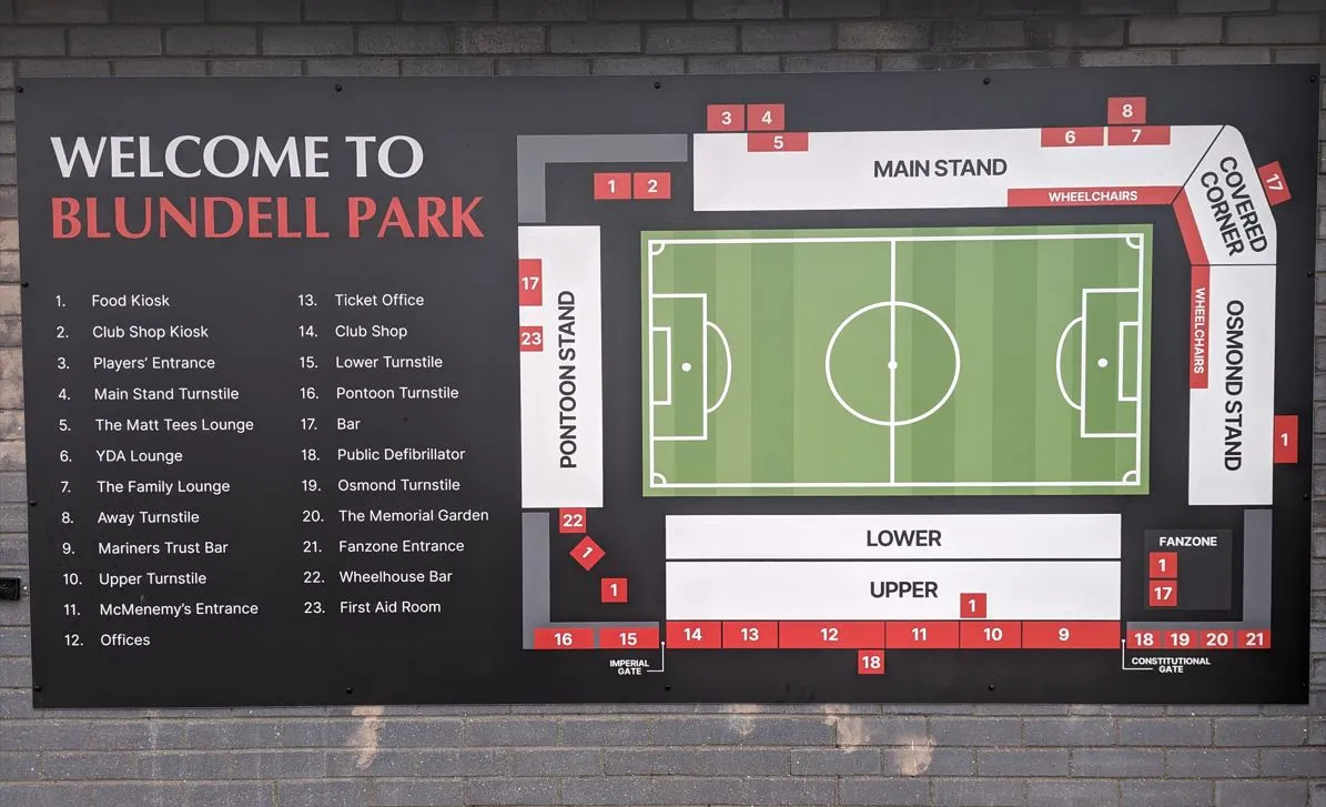 Sơ đồ bố trí các khu vực chỗ ngồi tại sân vận động Blundell Park