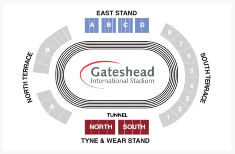 Sơ đồ bố trí chỗ ngồi tại Gateshead International Stadium