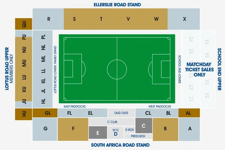 Sơ đồ chỗ ngồi chi tiết sân Loftus Road