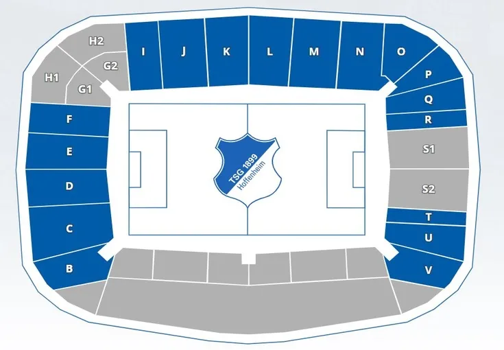 Sơ đồ chỗ ngồi chi tiết sân Rhein-Neckar-Arena