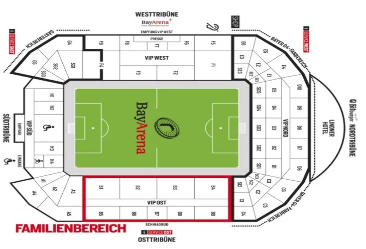 Sơ đồ chỗ ngồi chi tiết sân vận động BayArena