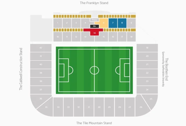 Sơ đồ chỗ ngồi chi tiết sân vận động Bet365, các khán đài chính của Stoke City