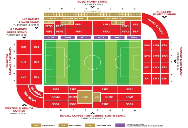 Sơ đồ chỗ ngồi sân Bramall Lane, Sheffield United
