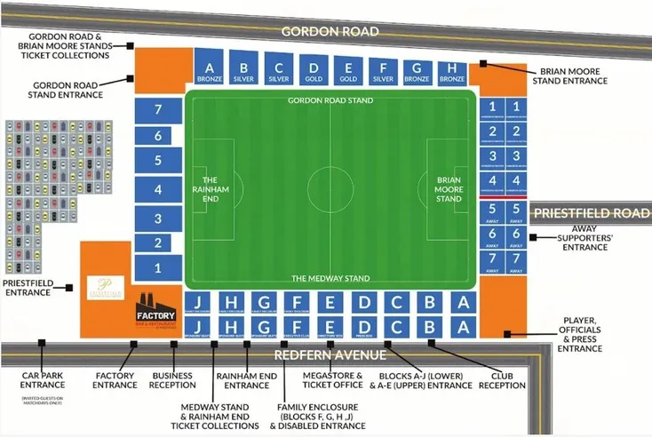 Sơ đồ chỗ ngồi sân Priestfield chi tiết