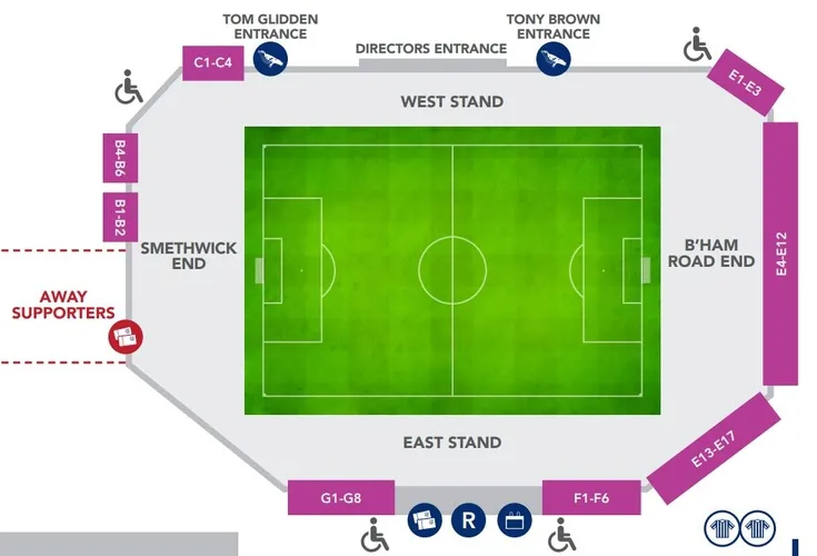 Sơ đồ chỗ ngồi sân The Hawthorns, hướng dẫn vị trí các khán đài chính của West Brom