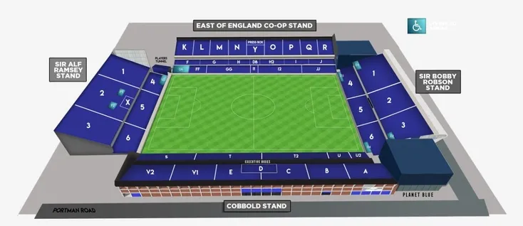Sơ đồ chỗ ngồi sân vận động Portman Road, Ipswich Town FC