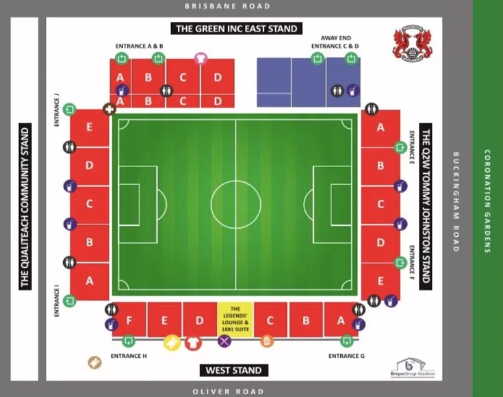 Sơ đồ chỗ ngồi và các khán đài tại sân Brisbane Road