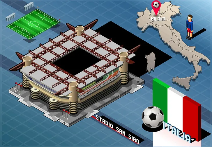 Thiết kế đồ họa isometric 3D mô phỏng kiến trúc độc đáo của San Siro