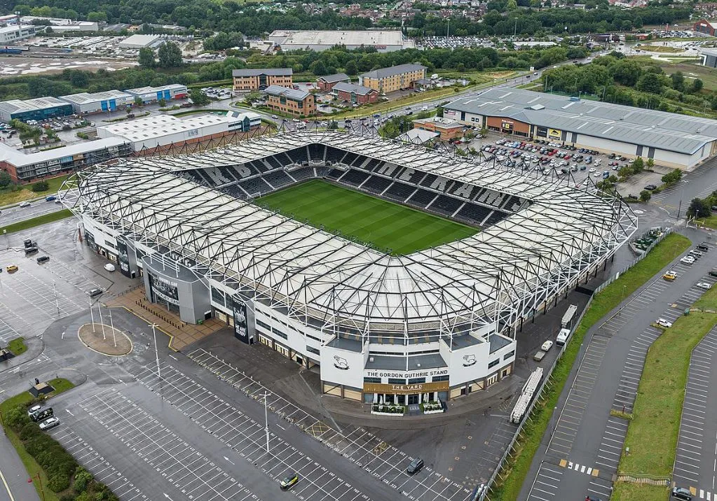Toàn cảnh sân vận động Pride Park từ trên cao, sân nhà của Derby County.