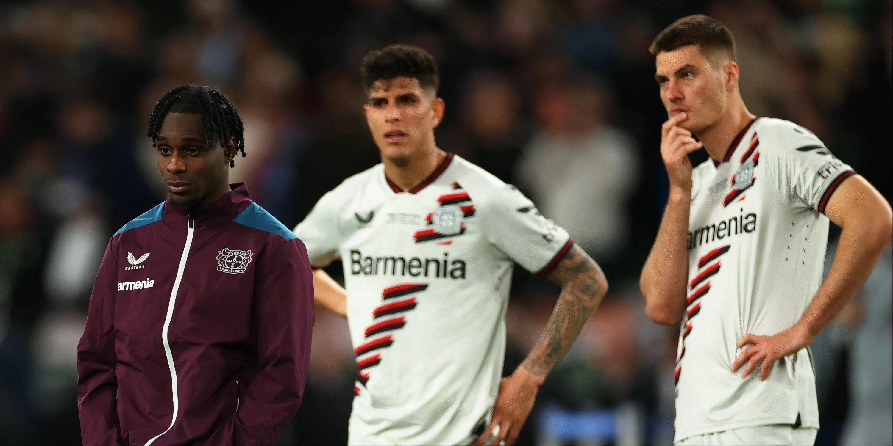 Jeremie Frimpong và Piero Hincapié ăn mừng danh hiệu cùng Bayer Leverkusen