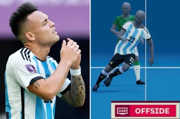 Lautaro Martinez bị xác định việt vị bởi công nghệ SAOT trong một tình huống gây tranh cãi.