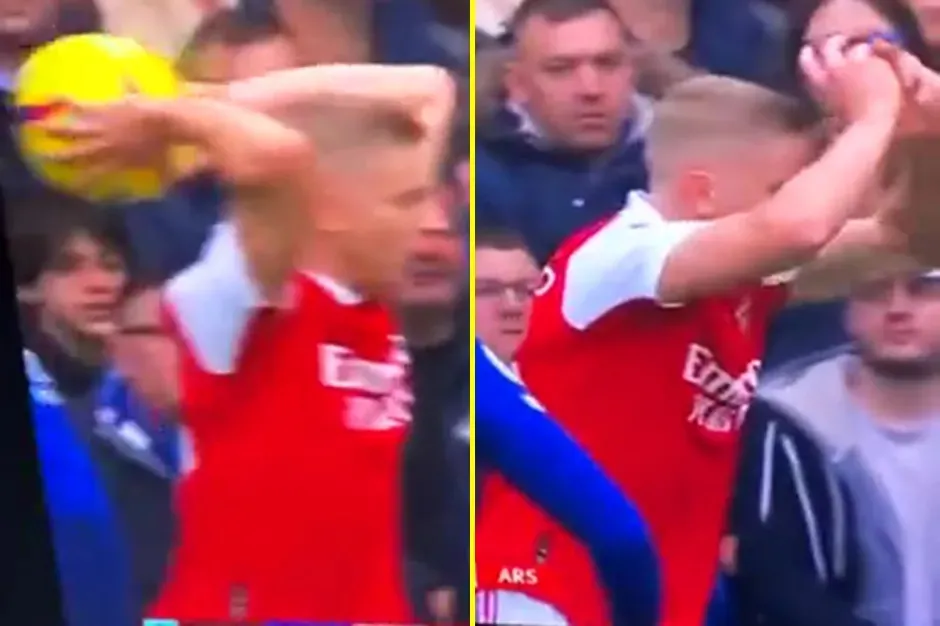 Zinchenko ném biên lỗi khiến Arsenal mất quyền — lỗi kỹ thuật thường gặp khi ném không đúng tư thế.